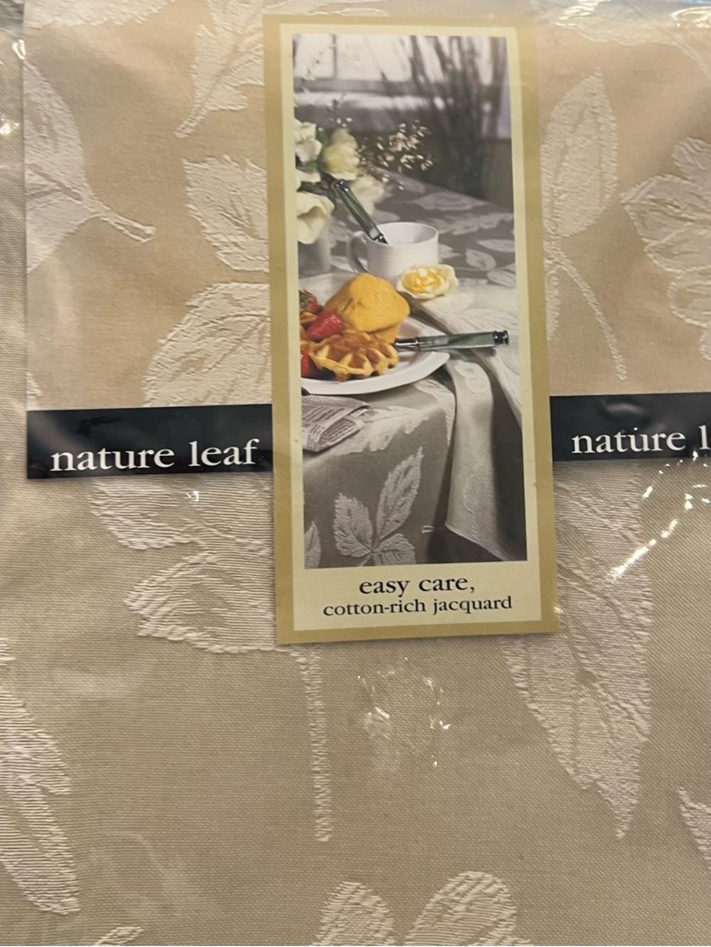 Home Wear Tablecloth Camel Color Neutral 52 X 70 Oblong Nature Leaf Pattern NEW